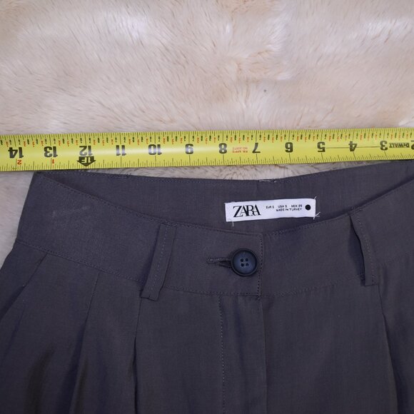 Zara Super High Rise Wide Leg Cropped Gray Dress Pants Women’s Small Work Chic - Picture 10 of 13